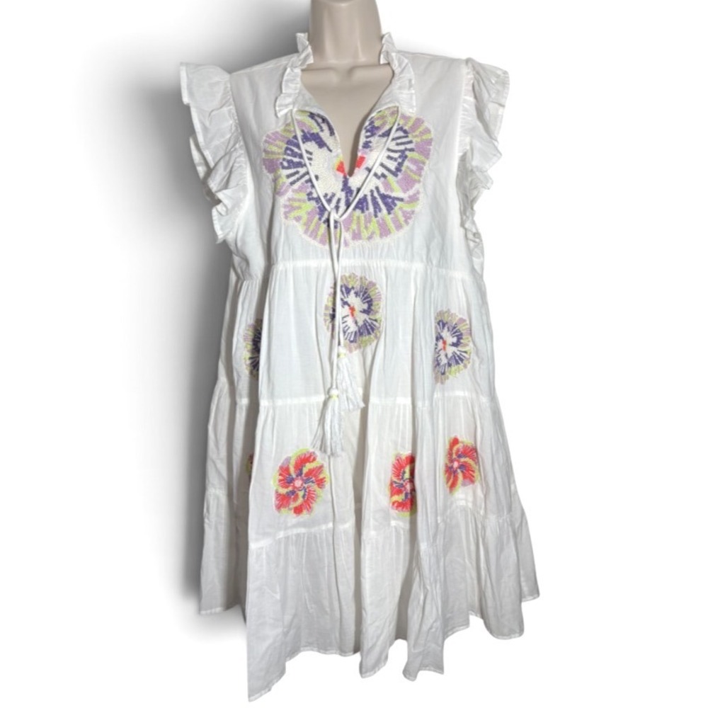 Veroalfie Clown Mini Dress Embroidered Boho tiered sz 8